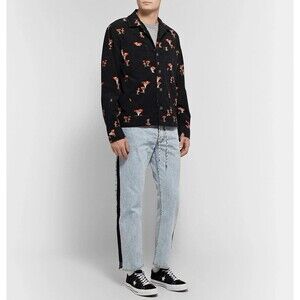 Stussy Camp Collar Black Mushroom Graphic Print Cotton Cord Shirt Button M NWT